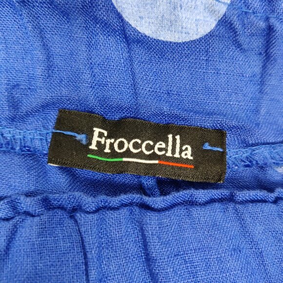 Froccella Women's Shorts One Size Blue Linen Polka Dot Resortwear Lightweight - Picture 3 of 7